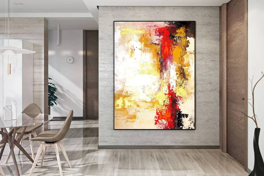 Dining Handmade Hand-painted Modern Red Abstract Canvas Artwork IG1QB